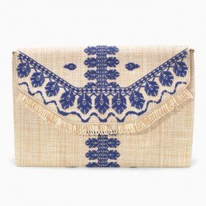 NEW Stella Dot Embroidered Indigo City Slim Clutch